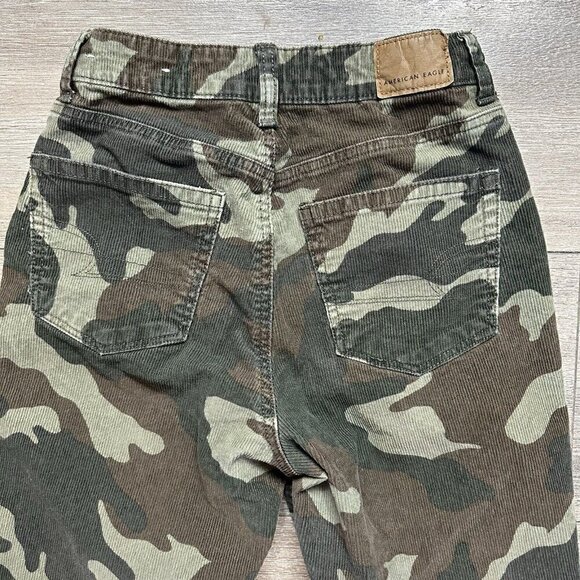 American Eagle Corduroy Pants Womens 00 Green Beige Camo Straight Fit Mom Jean - Picture 2 of 6